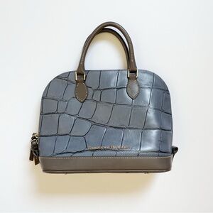 Dooney & Bourke Denison Slate Blue Grey Croco Embossed Zip Zip Satchel